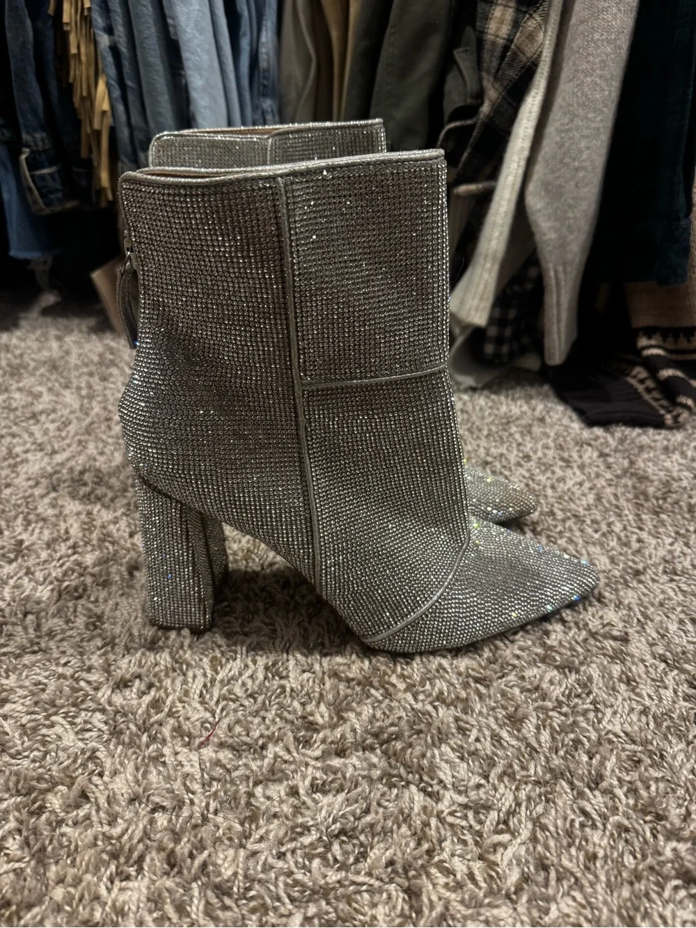Steve Madden Rhinestone Silver Pointed Toe Boots